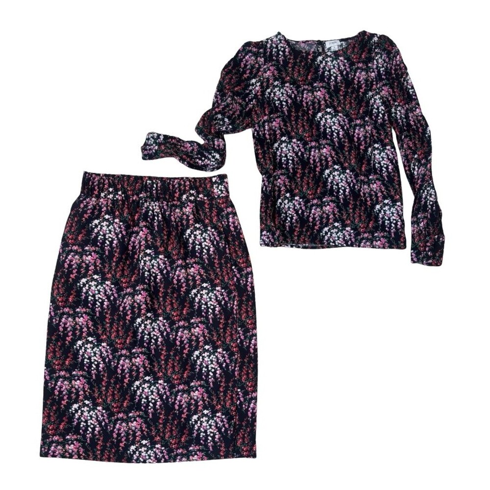 J.Crew Size S Womens Two Piece Floral Maxi Skirt Long Sleeve Blouse Set - EUC